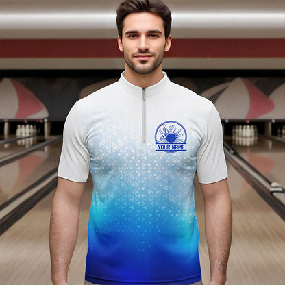 Custom Blue Bowling Team Quarter-Zip Shirts For Men, Bowling Tournament Bowling League Shirt IPHW8537
