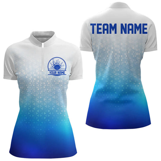 Custom Blue Bowling Team Womens Quarter-Zip Shirts, Bowling Tournament Bowling League Shirt IPHW8537