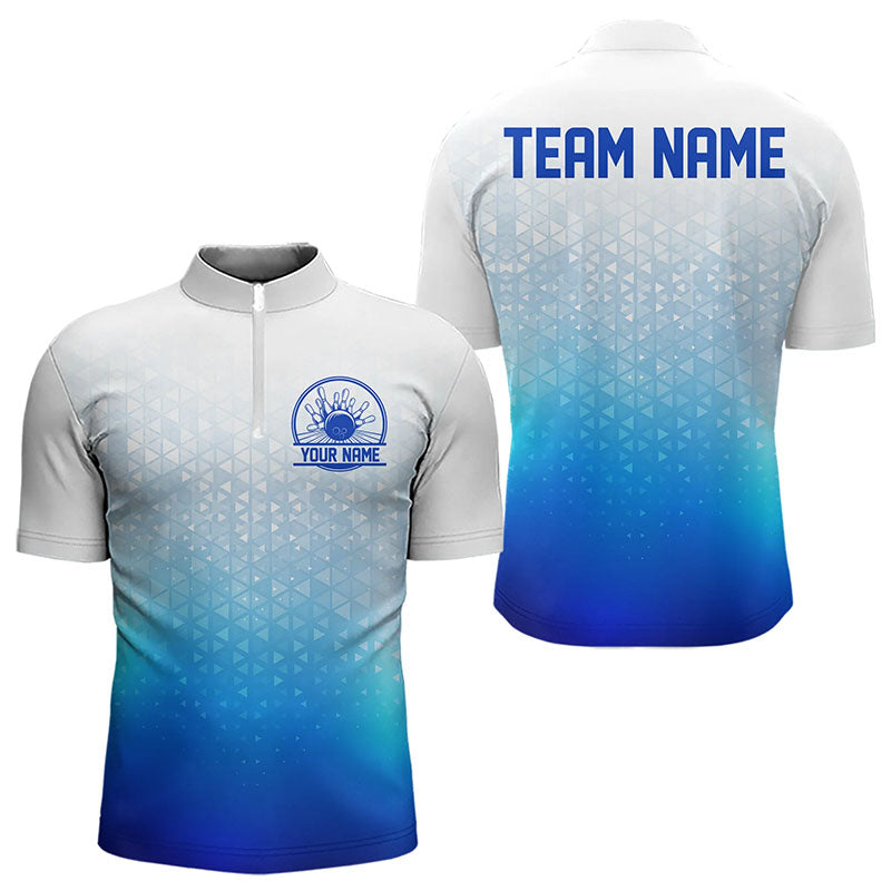 Custom Blue Bowling Team Quarter-Zip Shirts For Men, Bowling Tournament Bowling League Shirt IPHW8537