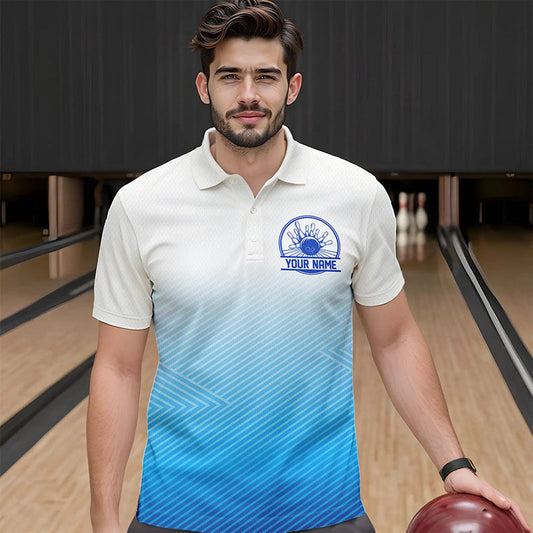 Custom Blue Bowling Team Polo Shirts For Men, Bowling Tournament Bowling League Shirt IPHW8538