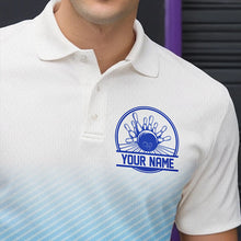 Load image into Gallery viewer, Custom Blue Bowling Team Polo Shirts For Men, Bowling Tournament Bowling League Shirt IPHW8538
