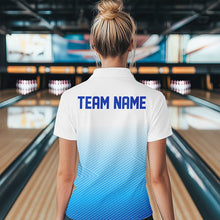 Load image into Gallery viewer, Custom Blue Bowling Team Polo Shirts For Women, Bowling Tournament Bowling League Shirt IPHW8538