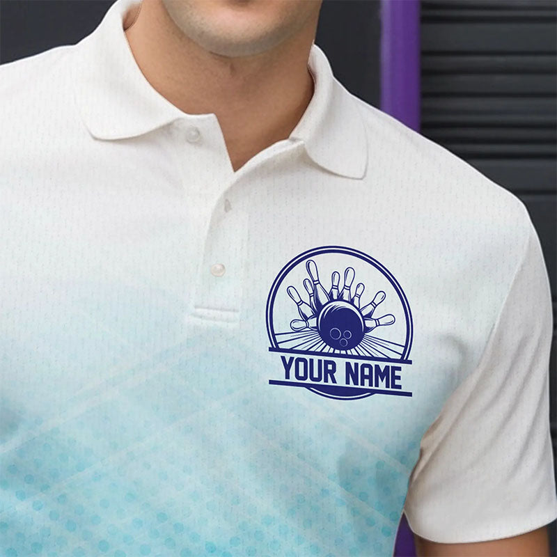 Custom Blue Bowling Team Polo Shirts For Men, Bowling Tournament Bowling League Shirt IPHW8539