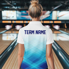 Load image into Gallery viewer, Custom Blue Bowling Team Polo Shirts For Women, Bowling Tournament Bowling League Shirt IPHW8539