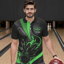 Load image into Gallery viewer, Custom Black And Green Flame Bowling Polo Shirts For Men, Fire Bowling Team Shirt IPHW8540