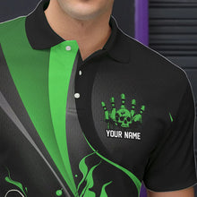 Load image into Gallery viewer, Custom Black And Green Flame Bowling Polo Shirts For Men, Fire Bowling Team Shirt IPHW8540