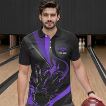 Load image into Gallery viewer, Custom Black And Purple Flame Bowling Polo Shirts For Men, Fire Bowling Team Shirt IPHW8541