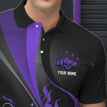 Load image into Gallery viewer, Custom Black And Purple Flame Bowling Polo Shirts For Men, Fire Bowling Team Shirt IPHW8541