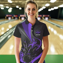 Load image into Gallery viewer, Custom Black And Purple Flame Bowling Polo Shirts For Women, Fire Bowling Team Shirt IPHW8541