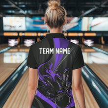 Load image into Gallery viewer, Custom Black And Purple Flame Bowling Polo Shirts For Women, Fire Bowling Team Shirt IPHW8541