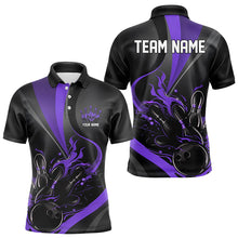Load image into Gallery viewer, Custom Black And Purple Flame Bowling Polo Shirts For Men, Fire Bowling Team Shirt IPHW8541