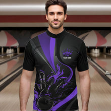 Load image into Gallery viewer, Custom Black And Purple Flame Bowling Quarter-Zip Shirts For Men, Fire Bowling Team Shirt IPHW8541