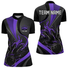 Load image into Gallery viewer, Custom Black And Purple Flame Bowling Quarter-Zip Shirts For Women, Fire Bowling Team Shirt IPHW8541