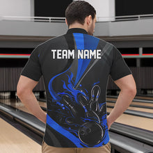 Load image into Gallery viewer, Custom Black And Blue Flame Bowling Quarter-Zip Shirts For Men, Fire Bowling Team Shirt IPHW8542