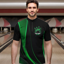 Load image into Gallery viewer, Custom Black And Green Bowling Quarter-Zip Shirts For Men, Bowling Tournament Team Shirts IPHW8543
