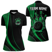 Load image into Gallery viewer, Custom Black And Green Bowling Quarter-Zip Shirts For Women, Bowling Tournament Team Shirts IPHW8543