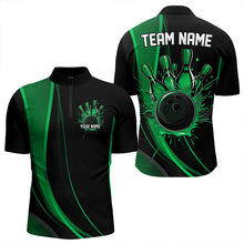 Load image into Gallery viewer, Custom Black And Green Bowling Quarter-Zip Shirts For Men, Bowling Tournament Team Shirts IPHW8543