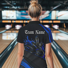 Load image into Gallery viewer, Custom Black And Blue Flame Bowling Womens Quarter-Zip Shirt, Bowling Tournament Team Shirt IPHW8544