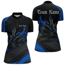 Load image into Gallery viewer, Custom Black And Blue Flame Bowling Womens Quarter-Zip Shirt, Bowling Tournament Team Shirt IPHW8544