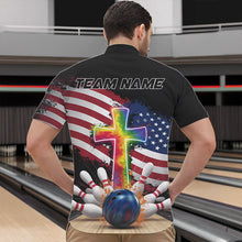 Load image into Gallery viewer, Custom Patriotic Faith Bowling Quarter-Zip Shirts For Men, Tie Dye Cross US Flag Bowling Shirt IPHW8547