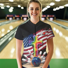 Load image into Gallery viewer, Custom Patriotic Faith Bowling Womens Quarter-Zip Shirts, Tie Dye Cross US Bowling Shirt IPHW8547
