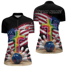 Load image into Gallery viewer, Custom Patriotic Faith Bowling Womens Quarter-Zip Shirts, Tie Dye Cross US Bowling Shirt IPHW8547
