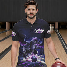 Load image into Gallery viewer, Custom Black And Purple Dragon Bowling Team Polo Shirts For Men, Dragon Bowling League Shirt IPHW8548
