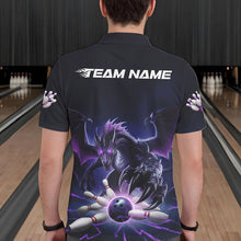 Load image into Gallery viewer, Custom Black And Purple Dragon Bowling Team Polo Shirts For Men, Dragon Bowling League Shirt IPHW8548