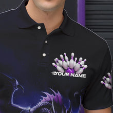 Load image into Gallery viewer, Custom Black And Purple Dragon Bowling Team Polo Shirts For Men, Dragon Bowling League Shirt IPHW8548