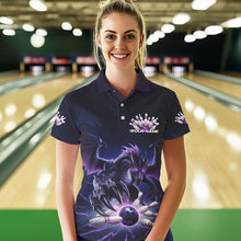 Load image into Gallery viewer, Custom Black And Purple Dragon Bowling Team Polo Shirts For Women, Dragon Bowling League Shirt IPHW8548