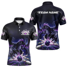 Load image into Gallery viewer, Custom Black And Purple Dragon Bowling Team Polo Shirts For Men, Dragon Bowling League Shirt IPHW8548