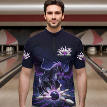 Load image into Gallery viewer, Custom Black And Purple Dragon Bowling Team Quarter-Zip Shirts For Men, Dragon Bowling League Shirt IPHW8548