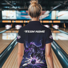 Load image into Gallery viewer, Custom Black And Purple Dragon Bowling Team Womens Quarter-Zip Shirts, Bowling League Shirt IPHW8548