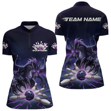 Load image into Gallery viewer, Custom Black And Purple Dragon Bowling Team Womens Quarter-Zip Shirts, Bowling League Shirt IPHW8548