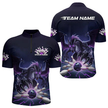 Load image into Gallery viewer, Custom Black And Purple Dragon Bowling Team Quarter-Zip Shirts For Men, Dragon Bowling League Shirt IPHW8548