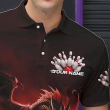 Load image into Gallery viewer, Custom Black And Red Dragon Bowling Team Polo Shirts For Men, Dragon Bowling League Shirt IPHW8549