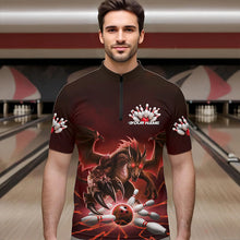 Load image into Gallery viewer, Custom Black And Red Dragon Bowling Team Quarter-Zip Shirts For Men, Dragon Bowling League Shirt IPHW8549