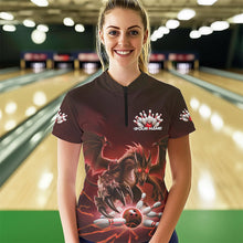 Load image into Gallery viewer, Custom Black And Red Dragon Bowling Team Womens Quarter-Zip Shirts, Bowling League Shirt IPHW8549