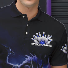 Load image into Gallery viewer, Custom Black And Blue Dragon Bowling Team Polo Shirts For Men, Dragon Bowling League Shirt IPHW8550