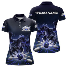 Load image into Gallery viewer, Custom Black And Blue Dragon Bowling Team Polo Shirt For Women, Dragon Bowling League Shirt IPHW8550
