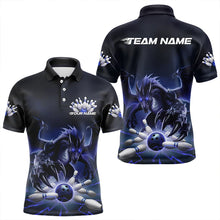 Load image into Gallery viewer, Custom Black And Blue Dragon Bowling Team Polo Shirts For Men, Dragon Bowling League Shirt IPHW8550