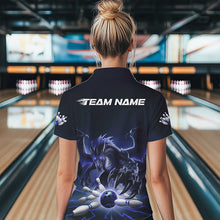 Load image into Gallery viewer, Custom Black And Blue Dragon Bowling Team Womens Quarter-Zip Shirts, Bowling League Shirt IPHW8550