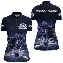 Load image into Gallery viewer, Custom Black And Blue Dragon Bowling Team Womens Quarter-Zip Shirts, Bowling League Shirt IPHW8550