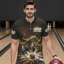 Load image into Gallery viewer, Custom Black And Yellow Dragon Bowling Team Polo Shirts For Men, Dragon Bowling League Shirt IPHW8551