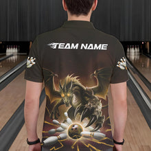 Load image into Gallery viewer, Custom Black And Yellow Dragon Bowling Team Polo Shirts For Men, Dragon Bowling League Shirt IPHW8551
