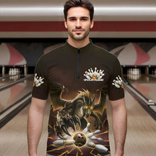 Load image into Gallery viewer, Custom Black And Yellow Dragon Bowling Team Quarter-Zip Shirts For Men, Dragon Bowling League Shirt IPHW8551