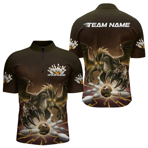 Custom Black And Yellow Dragon Bowling Team Quarter-Zip Shirts For Men, Dragon Bowling League Shirt IPHW8551