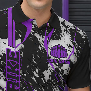 Custom Gray And Purple Strike Bowling Polo Shirts For Men, Bowling League Team Uniform IPHW8860