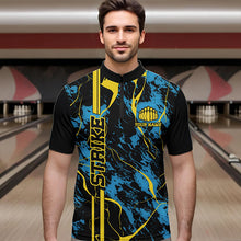 Load image into Gallery viewer, Custom Blue And Yellow Strike Bowling Quarter-Zip Shirts For Men, Bowling League Team Uniform IPHW8863