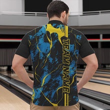Load image into Gallery viewer, Custom Blue And Yellow Strike Bowling Quarter-Zip Shirts For Men, Bowling League Team Uniform IPHW8863